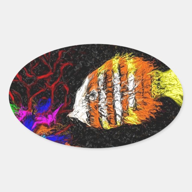 Sticker Ovale Un Poisson De Nombreux (Devant)
