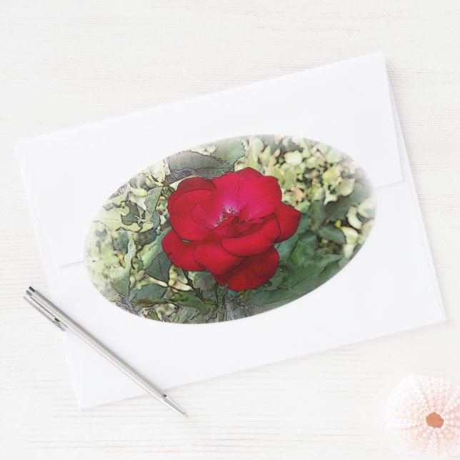 Sticker Ovale Un rose solitaire (Enveloppe)