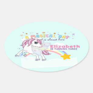 Sticker Ovale Unicorne colorée arc-en-ciel mignon rose magique