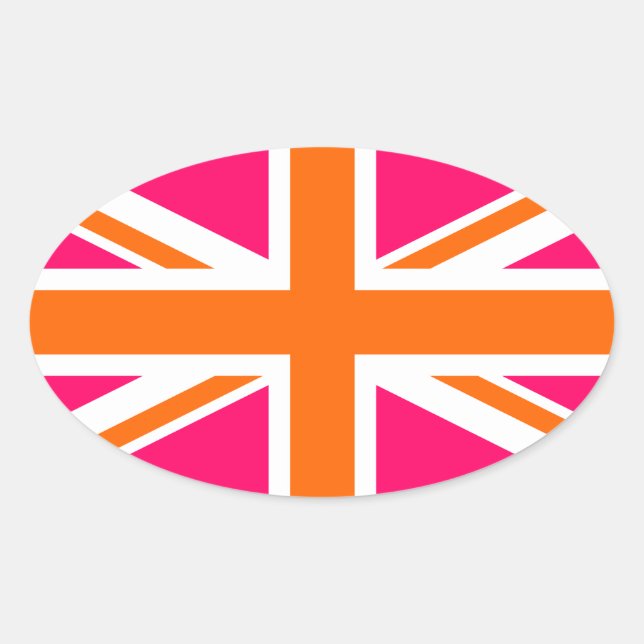 Sticker Ovale Union Jack rose et orange (Devant)