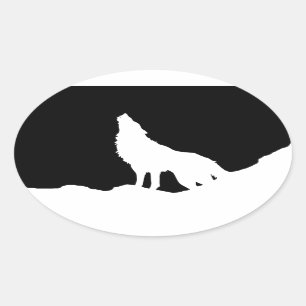 Sticker Ovale Unique Noir & Blanc Pop Art Wolf Silhouette