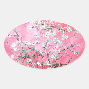 Sticker Ovale Van Gogh Almond Blossoms rose Bleu