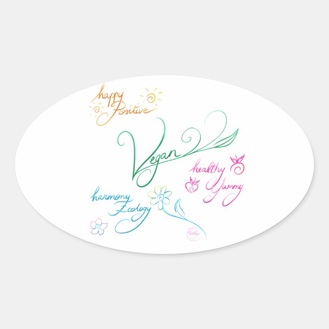 Sticker Ovale Vegan & happy lifestyle (Devant)