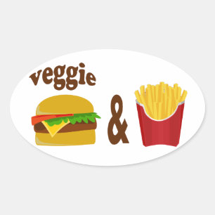 Sticker Ovale Veggie Burger et Fries