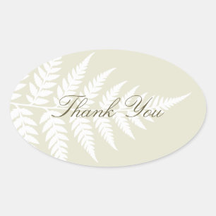 Sticker Ovale Vert clair fougère blanche Élégant Merci