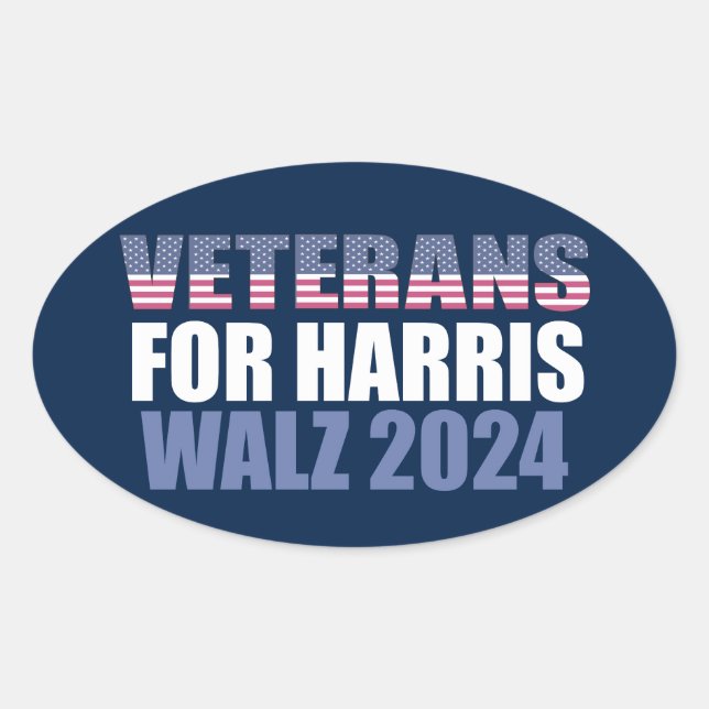 Sticker Ovale Vétérans pour Harris Walz 2024 Election Blue (Devant)
