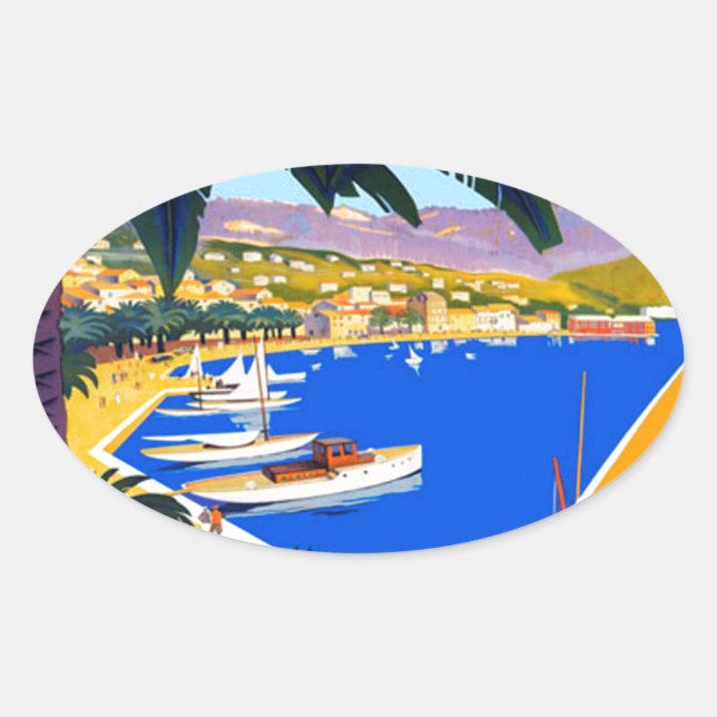 Sticker Ovale Vintage Côte d'Azur (Devant)