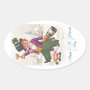 Sticker Ovale Vintage Happy Jour de la Saint Patrick Shamrock Ch