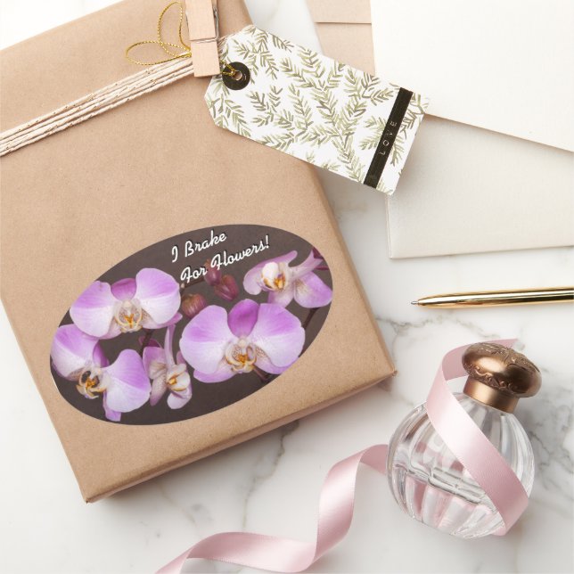 Sticker Ovale Violet et Orchidée blanche - photo de près (Cadeaux)