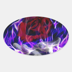 Sticker Ovale Violet flamme rose et la main des dieux