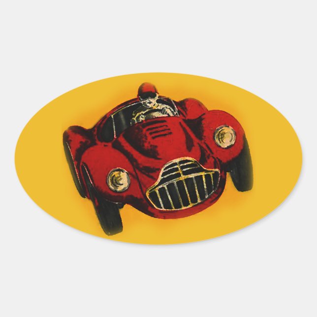 Sticker Ovale Voiture de course automobile jaune rouge (Devant)