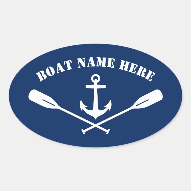 Sticker Ovale Votre nom de bateau Ancre nautique et aviron Class (Devant)