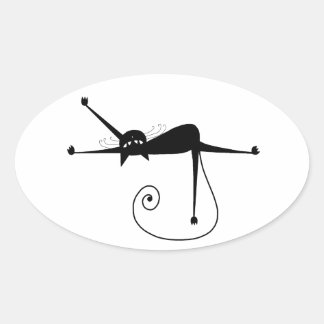 Sticker Ovale Votre texte - Caractère Chat Noir Pose 4
