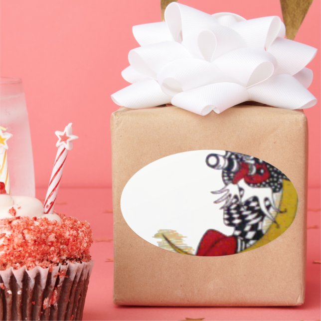 Sticker Ovale Vue cosmique : Elfe sur la lune aventure (Fête)