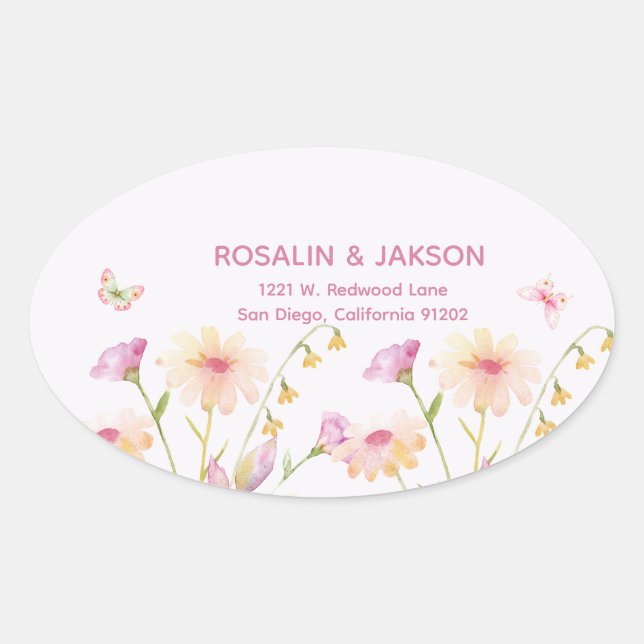 Sticker Ovale watercolor flower editable (Devant)