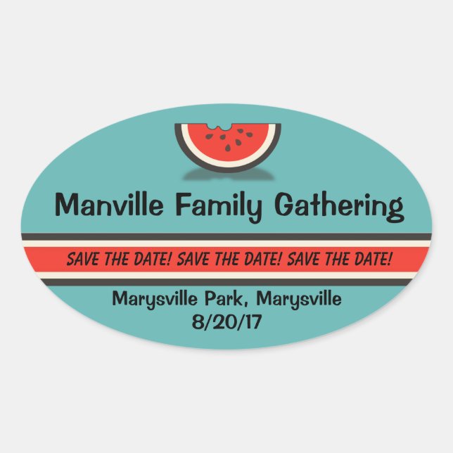 Sticker Ovale Watermelon Famille Réunion Enregistrer la date Sti (Devant)