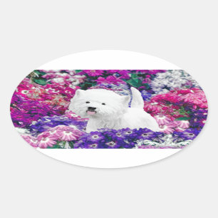 Sticker Ovale West Highland White Terrier Peinture Chien Art