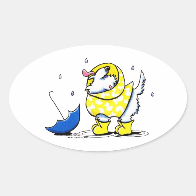 Sticker Ovale Westie Rainy Day (Devant)