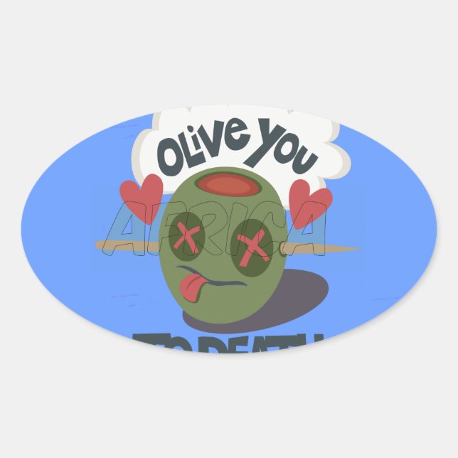 Sticker Ovale Whimsical "Olive My Heart" Drôle Visage Design (Devant)