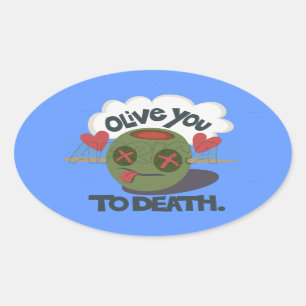 Sticker Ovale Whimsical "Olive My Heart" Drôle Visage Design