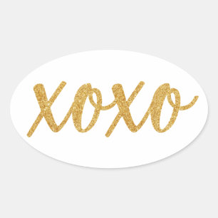 Sticker Ovale XOXO, câlins et baisers, lettre parties scintillan