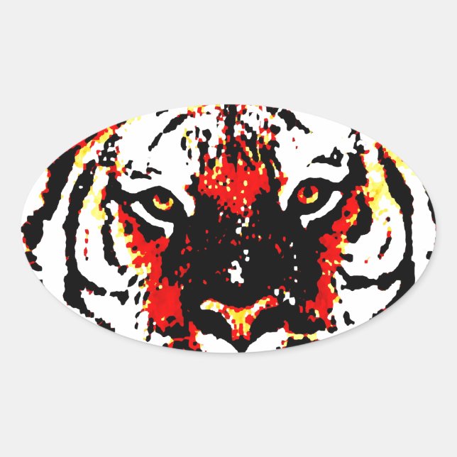 Sticker Ovale Yeux de tigres sauvages (Devant)