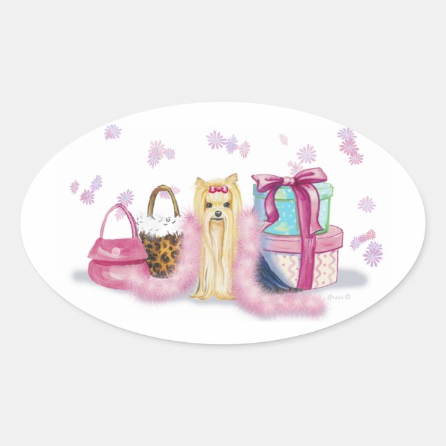 Sticker Ovale Yorkie Yorkshire Terrier habiller (Devant)