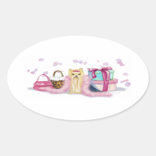 Sticker Ovale Yorkie Yorkshire Terrier habiller