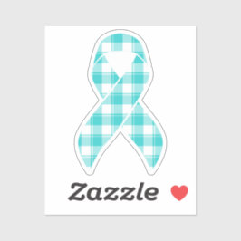 Sticker Ovarian Cancer Awareness Plaid Ribbon Teal