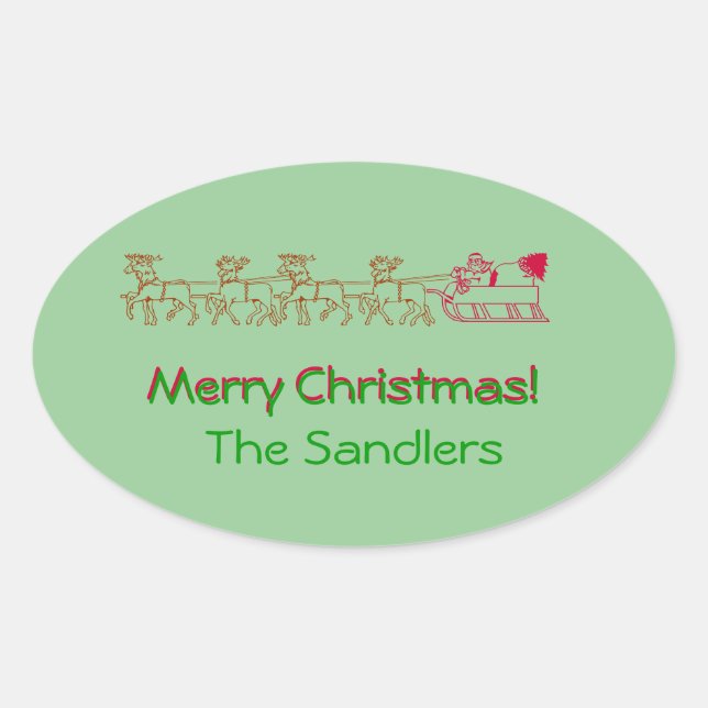 Sticker (ovl) - Santa und sein Schlitten (Vorderseite)