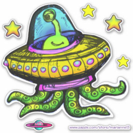Sticker OVNI Alien Avec Tentacles Art