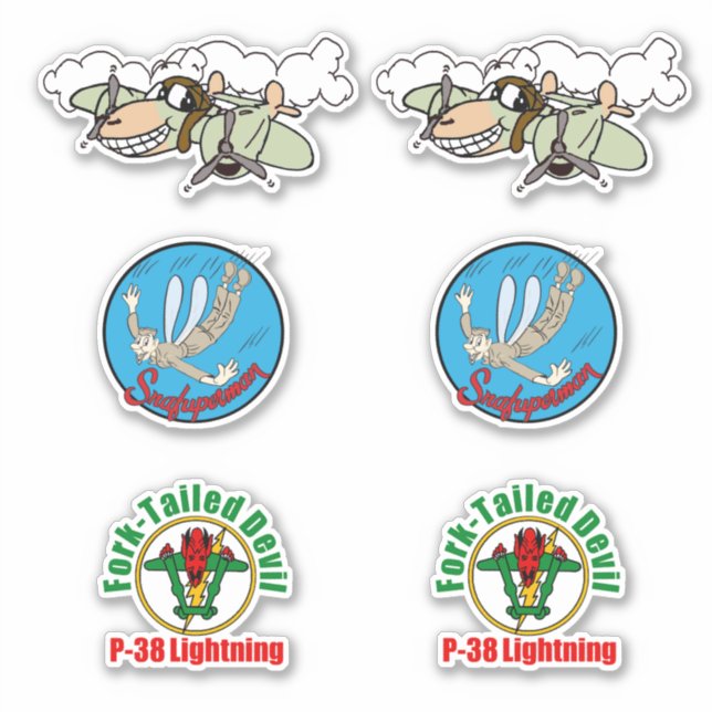 Sticker P-38 Caricature, P-38 Snafuperman & Diable à la fo (Devant)