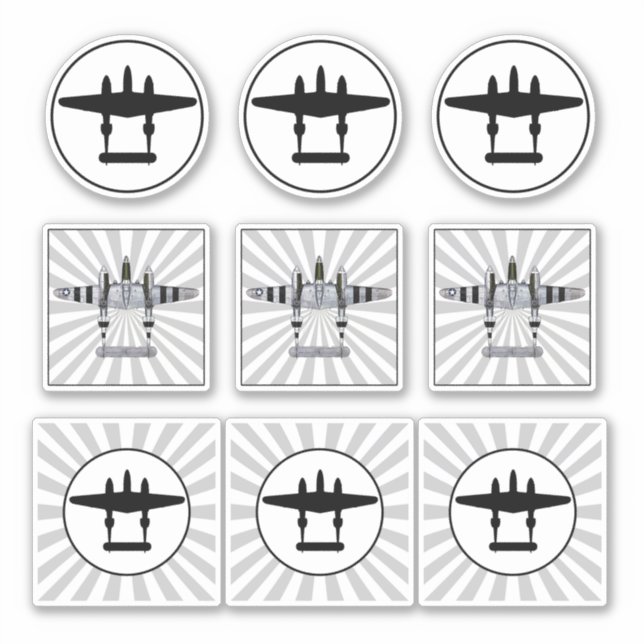 Sticker P-38 D-Day Stripes & Silhouette Vinyle Peelable (Devant)