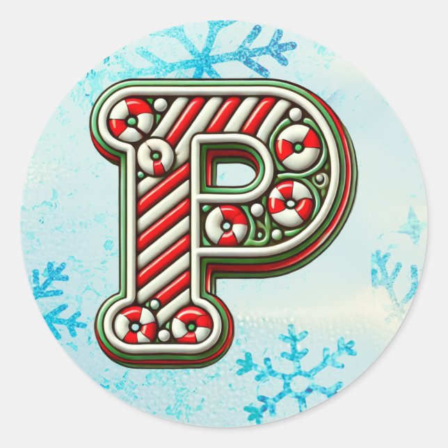 Sticker "P" de Noël sucre de canne, Stripes festiv (Devant)