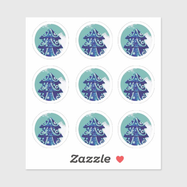Sticker Pack d'autocollants d'arbre de Noël bleu festif dé (Feuille)