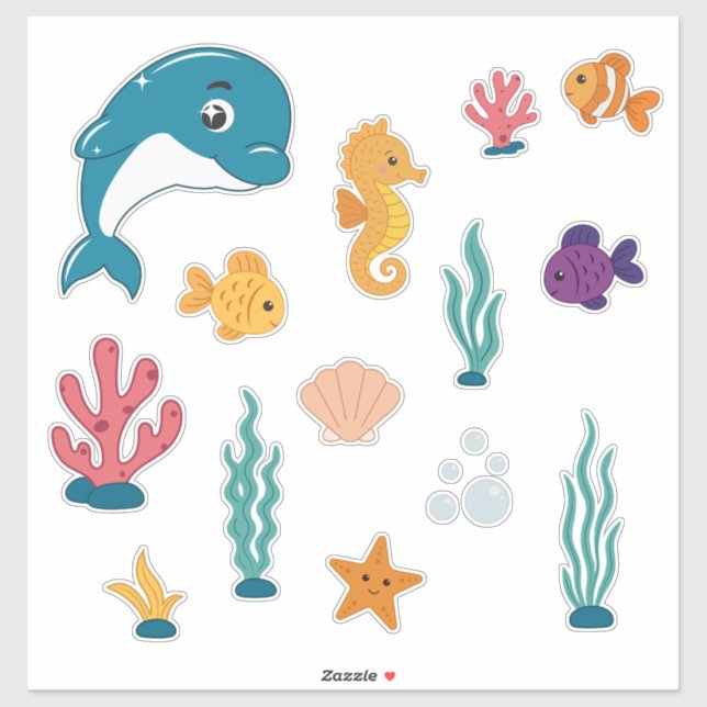 Sticker Pack d'autocollants de créatures marines mignonnes (Feuille)