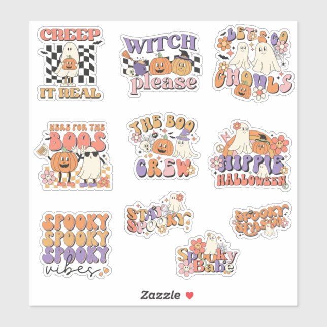 Sticker Pack d'autocollants Rétro Cute Ghosts Halloween (Feuille)