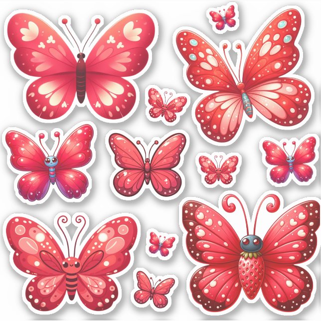 Sticker pack de papillons rouges vibrants (Devant)