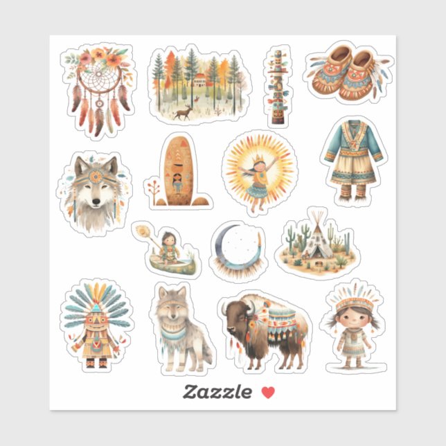 Sticker Pack de tribu d'art amérindien (Feuille)
