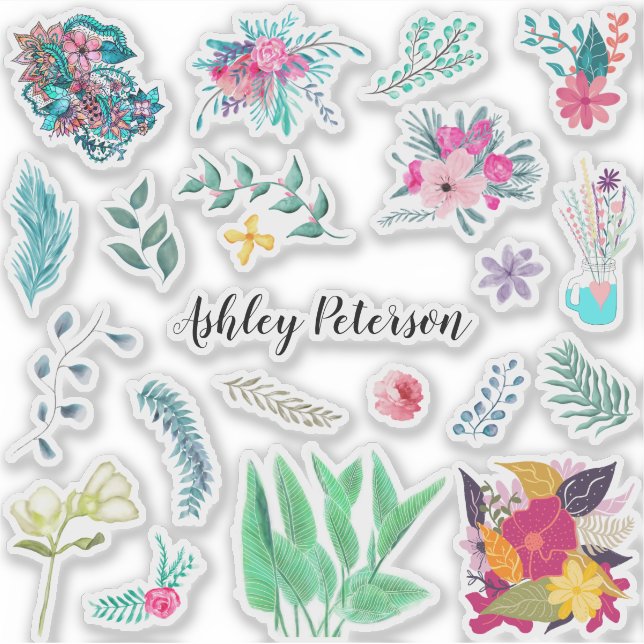 Sticker Pack floral | Monographie moderne de fleurs tendan (Devant)
