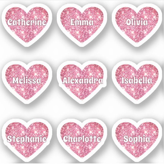 Sticker Pack Noms de Coeurs de Parties scintillant rose Gl (Devant)