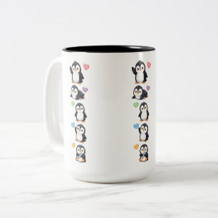 Sticker Pack Tasse Kawaii Pinguin mit farbenfrohen