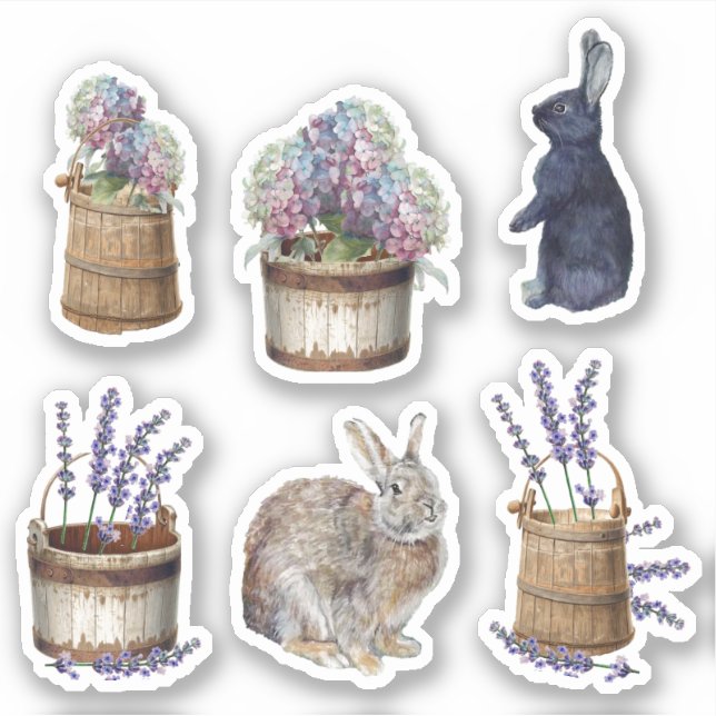 Sticker Paillette de fleurs Hydrangea Lavender ferme lapin (Devant)