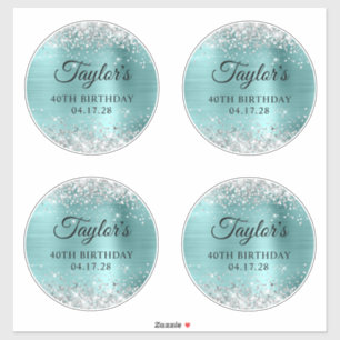Sticker Paillettes Argent & Turquoise 40e Anniversaire 6"