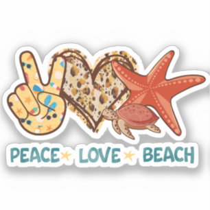 Sticker Paix, Amour, Plage Paix à la main, Coeur, Tortue