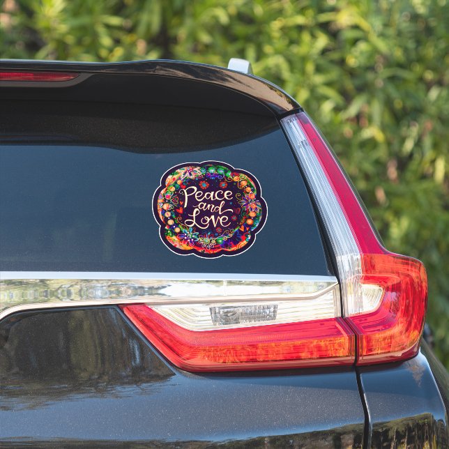 Sticker Paix et Amour Encouragement Inspiritisme floral (Côté voiture)