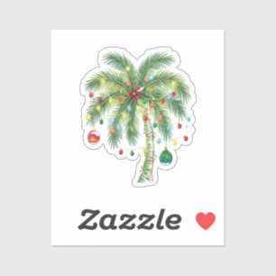 Sticker Palmier de Noël tropical avec lumières et ornam
