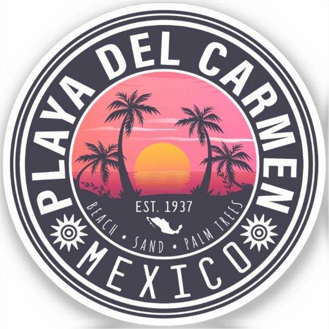 Sticker Palmiers Sunset Playa del Carmen Retro dans les an (Recto)