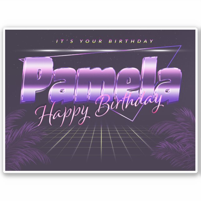 Sticker Pamela Nom Prénom lila retro Anniversaire de Stick (Devant)