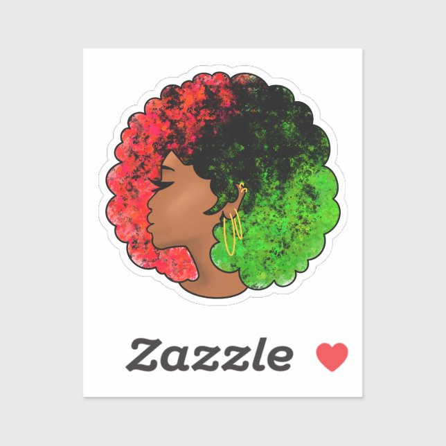 Sticker Pan Africaine noire femme rouge vert orgueil afro (Feuille)
